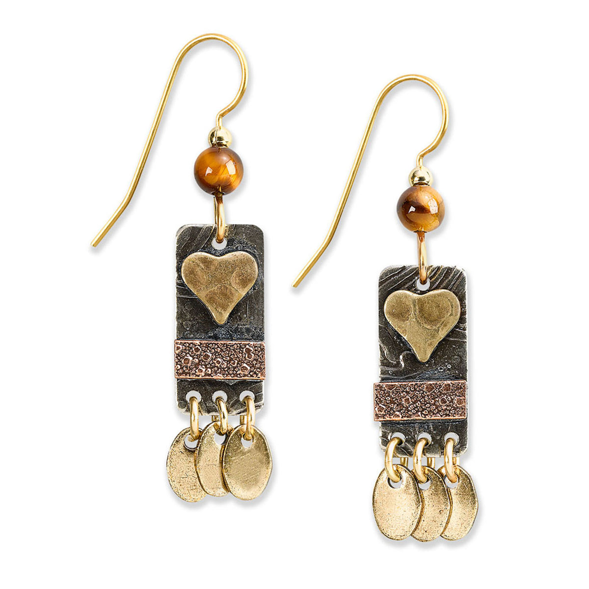 Silver Forest Earring Silver/Brass Heart on Rectangle