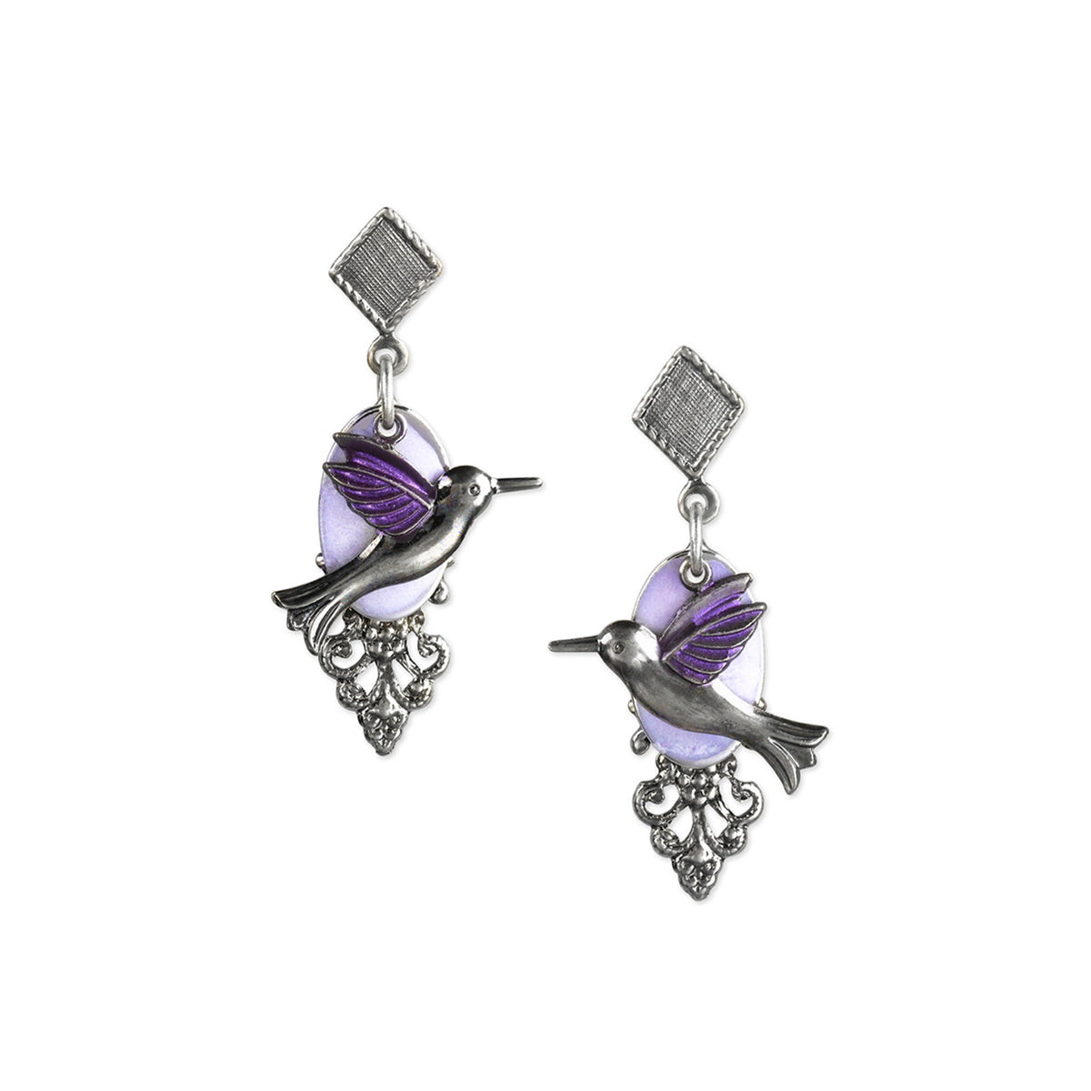 Silver Forest Earring Lavender Silver Bird