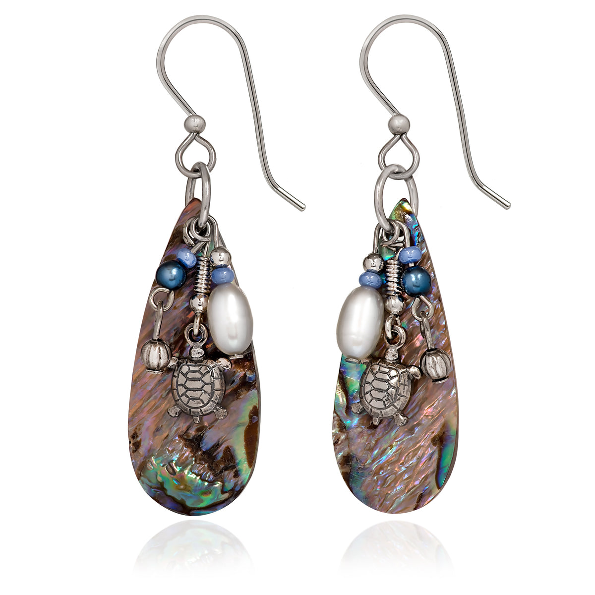 Silver Forest Earring Turtle Abalone Shell