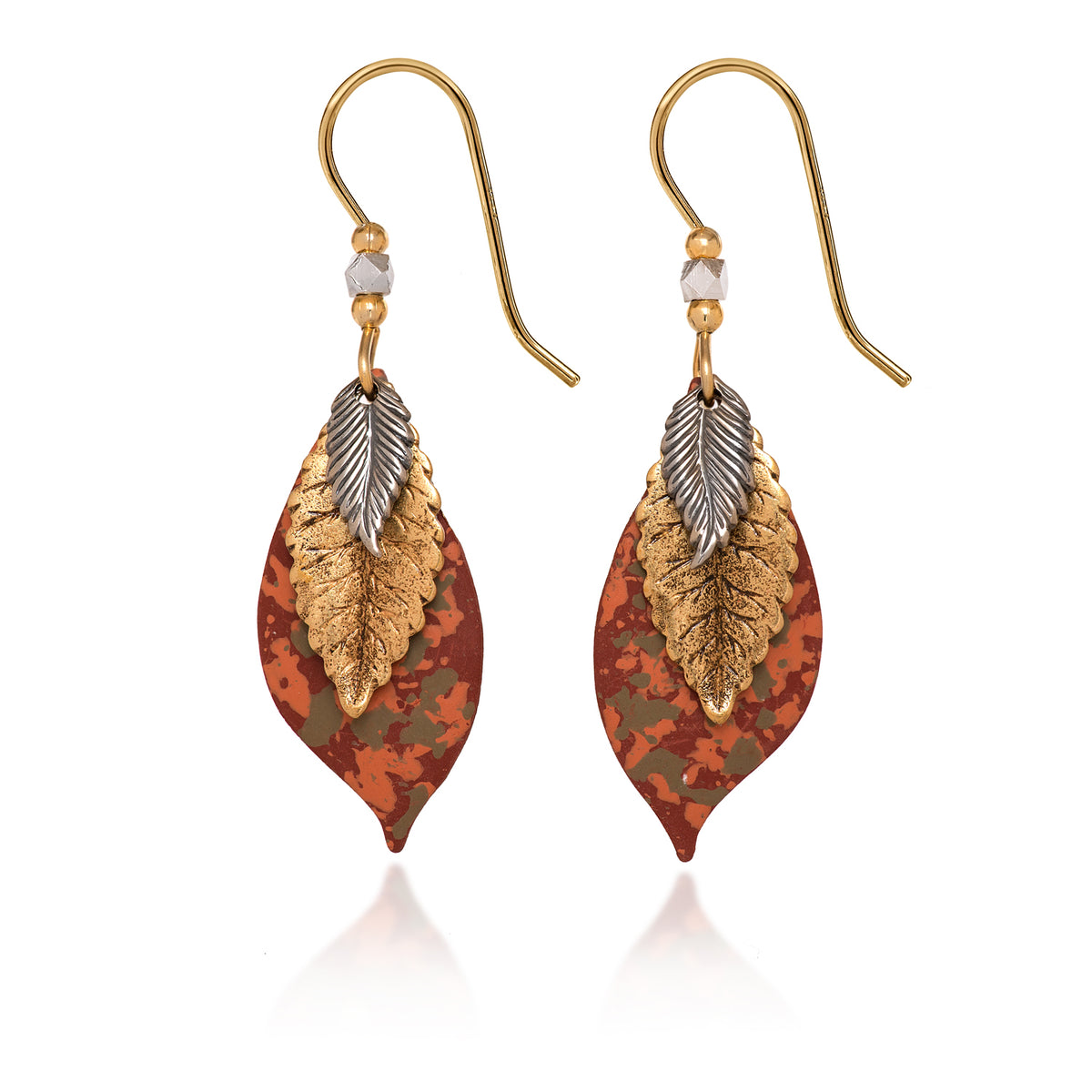 Silver Forest Earring Tri-Tone Leaves