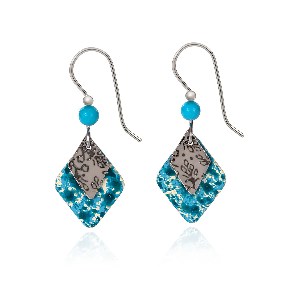 Silver Forest Earring Blue Embossed Silver Paisley