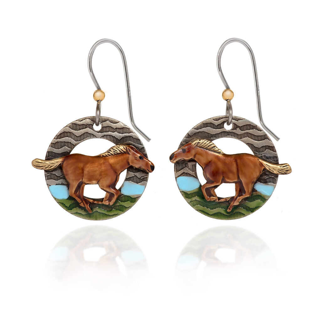 Silver Forest Horse Running In Field Earrings