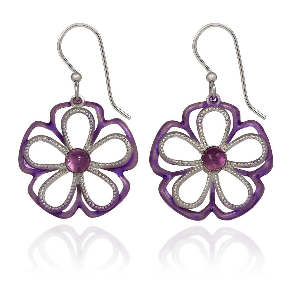 Silver Forest Earring Amethyst Flower