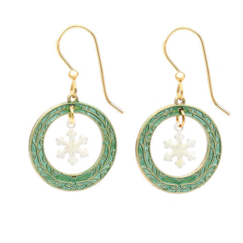 Silver Forest Snowflake Green Ring Earrings