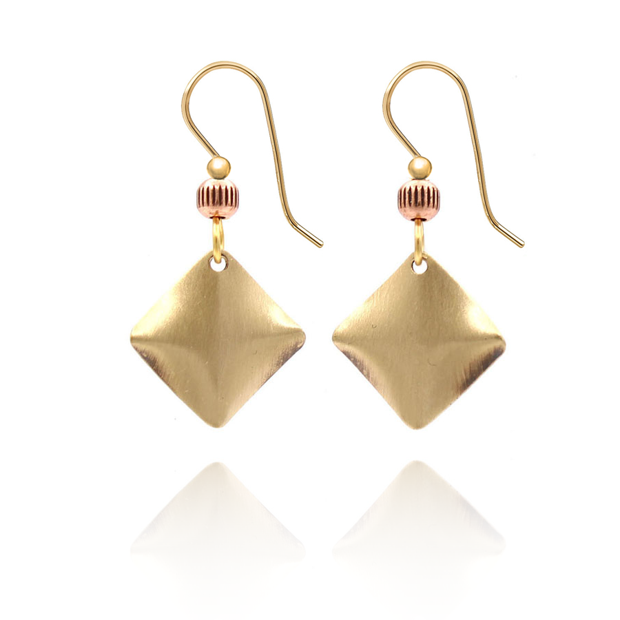 Silver Forest Creased Square and Bead Earrings
