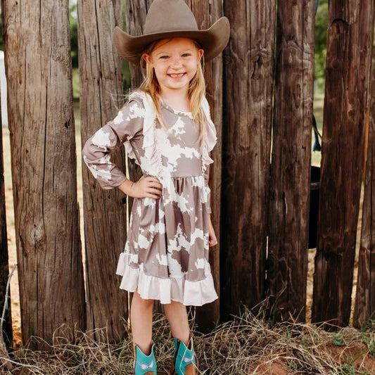 Shea Baby Brown Cowprint Ruffle Dress