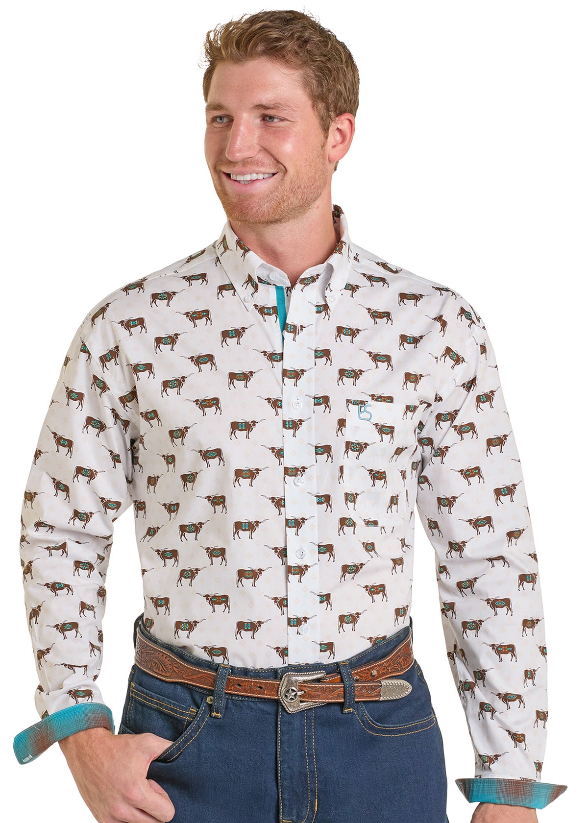 Rock & Roll Aztec Bull Print Long Sleeve Shirt