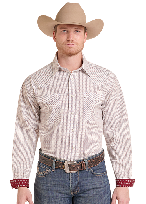 Rock & Roll Men's Long Sleeve 2 Pocket Snap Shirt Beige