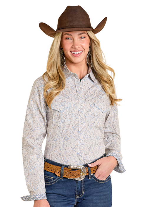 Rock & Roll Ladies Paisley Print 2 Pocket Snap Long Sleeve Shirt