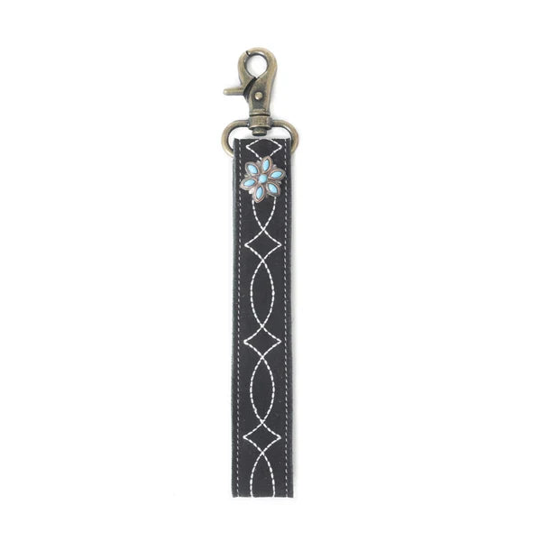 Myra Rodeo Rose Leather Key Fob in Black