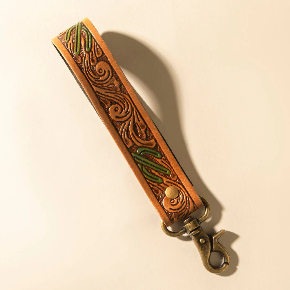 Myra Canyon Pass Handtooled Leather Key Fob Butterscotch Oak