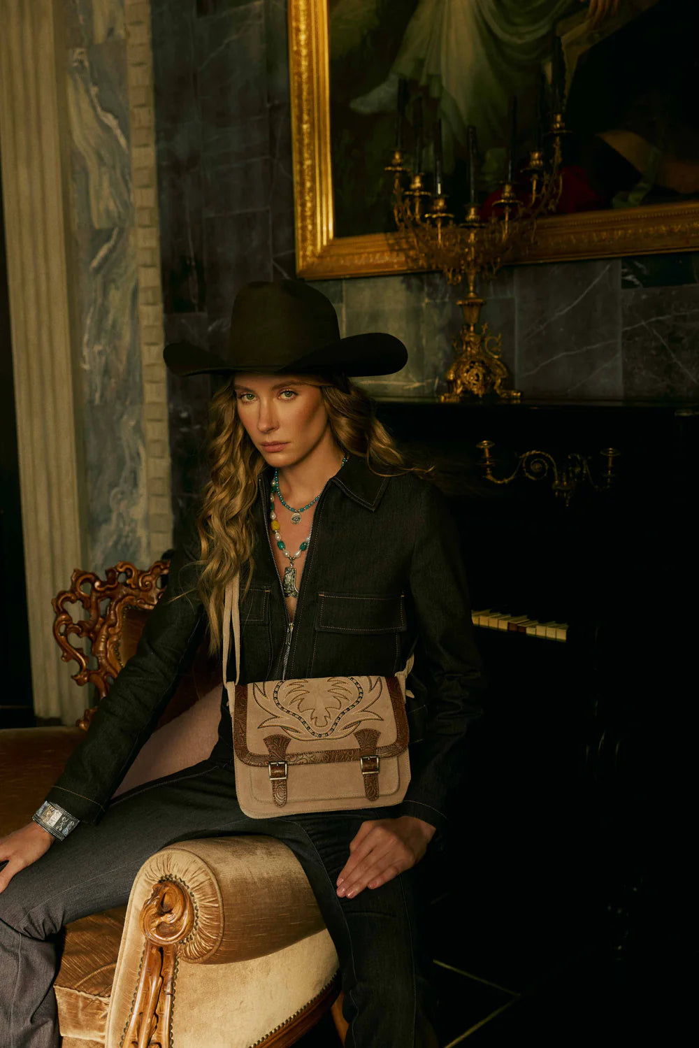 Myra Amberwood Suede Leather Boot Embroidered Leather Amber