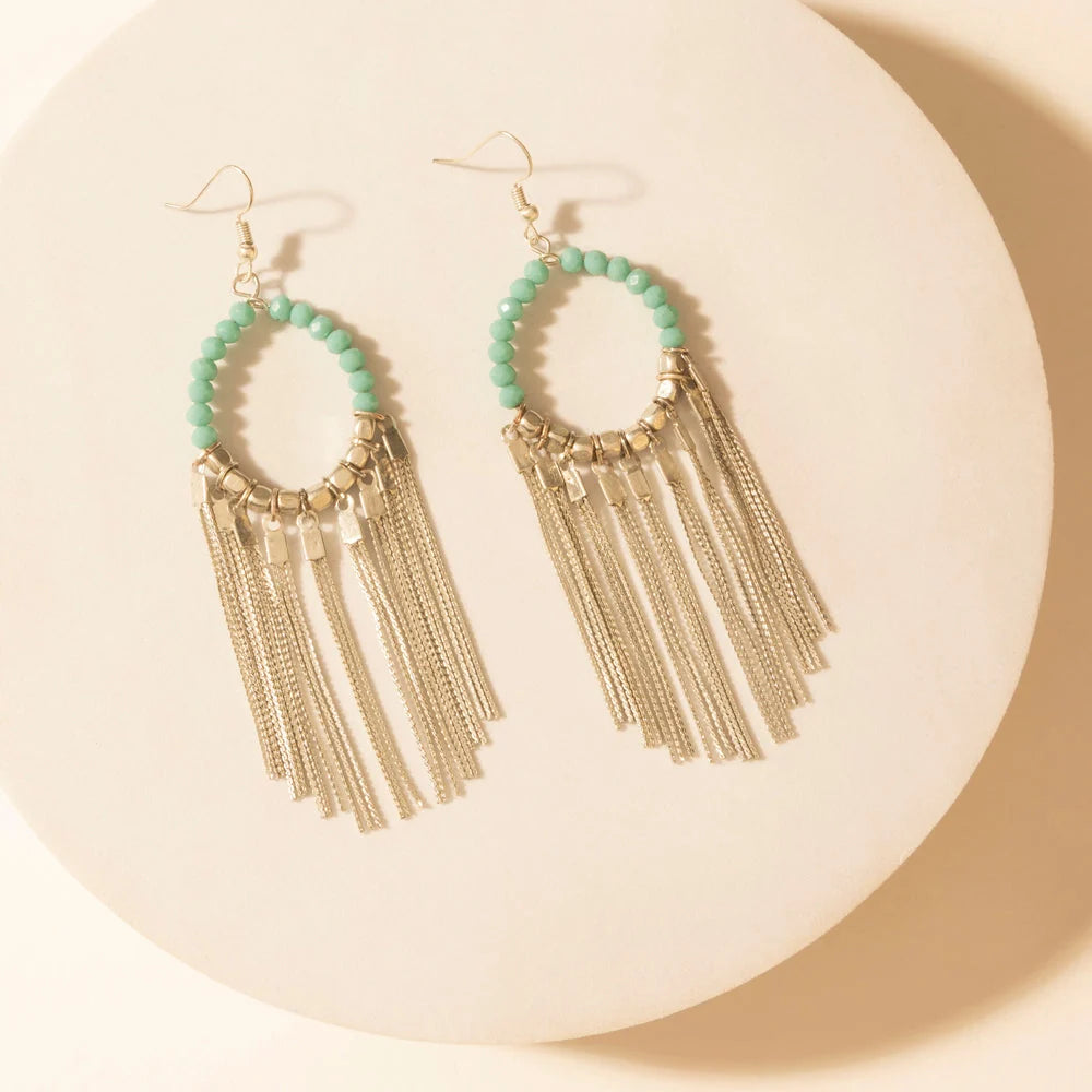 Myra Desert River Fringe Earrings Mist Aqua