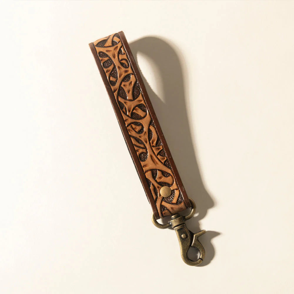 Myra Ranger's Call Handtooled Leather Keyfob Mocha Brown
