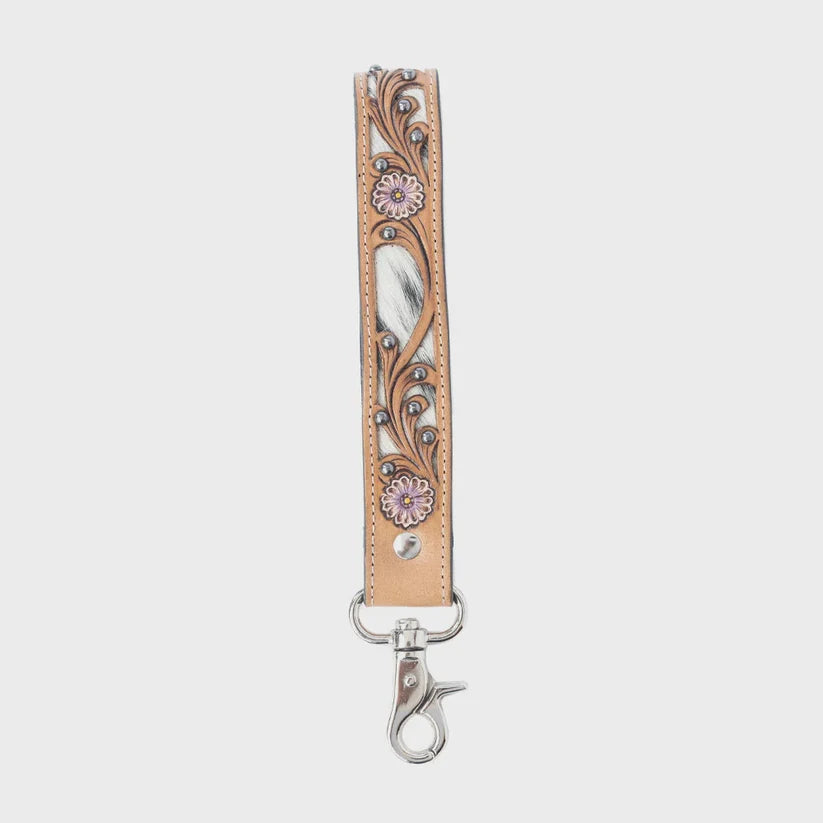 Myra Pasture Petals Handtooled Leather Keyfob In Prairie
