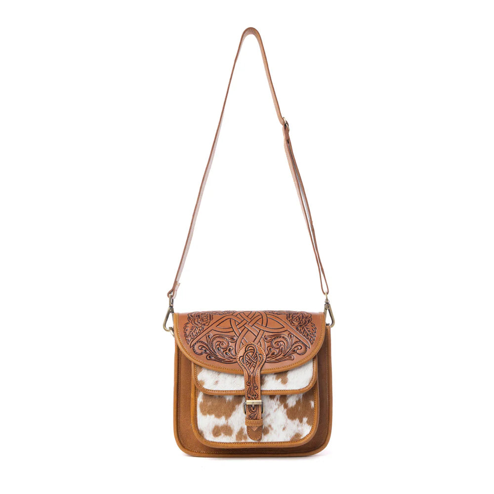 Myra Cedar Range Handtooled Hairon Buckle Chesnut Ivory