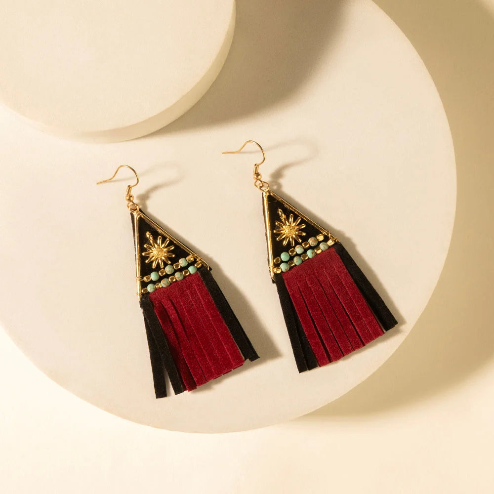 Myra Mesa Crest Tassel Earrings in Saddle Tan