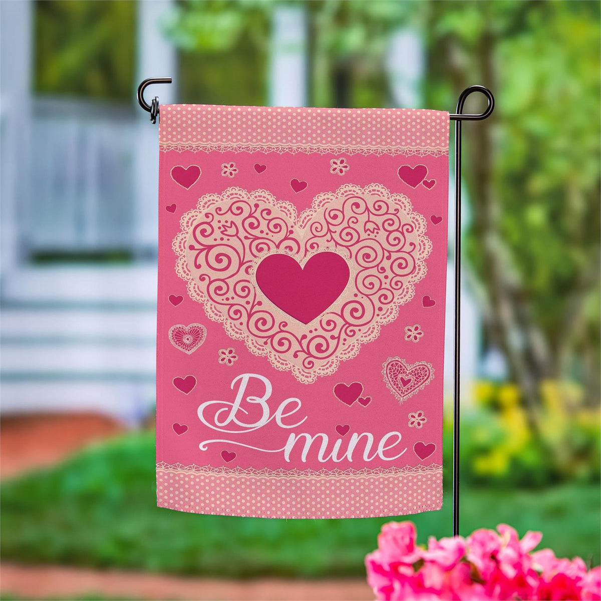 Evergreen Laced Heart Be Mine Suede Garden Flag