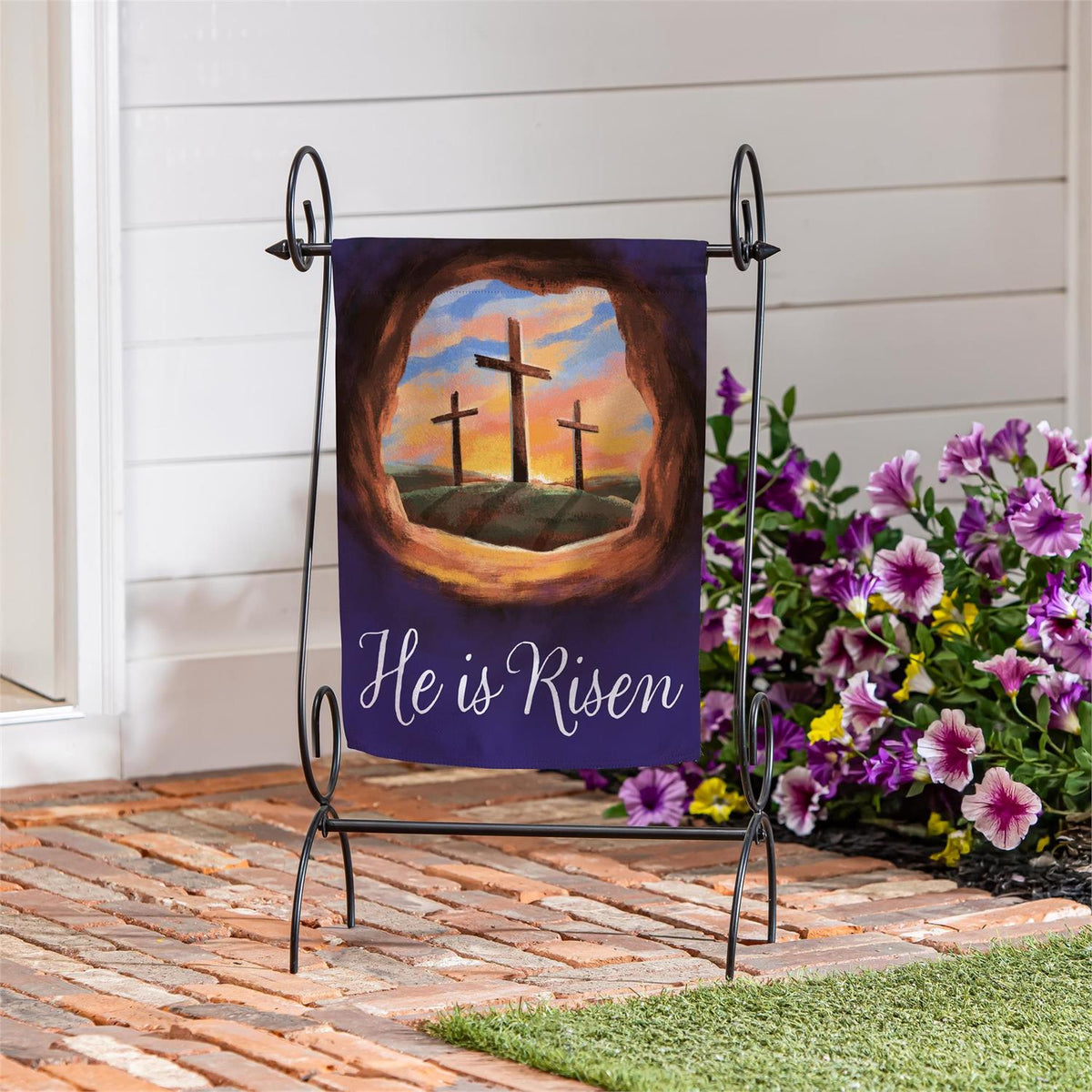 Evergreen Empty Tomb Suede Garden Flag