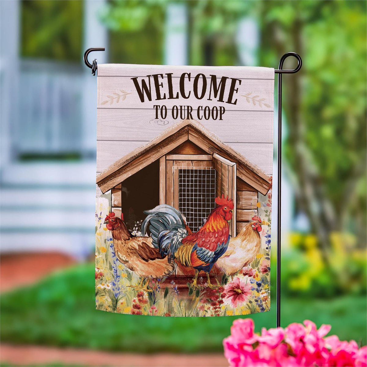 Evergreen Petal & Plow Coop Suede Garden Flag