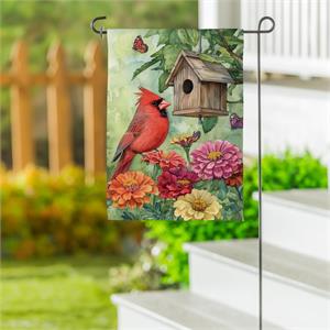 Evergreen Spring Cardinal Time Suede Garden Flag