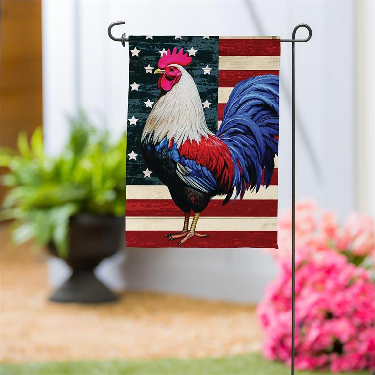 Evergreen All American Rooster Suede Garden Flag