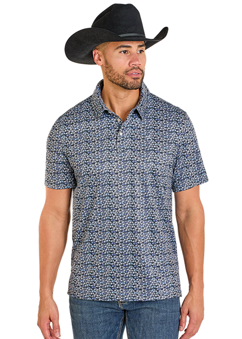 Rock & Roll Short Sleeve Snap Print Polo Charocal