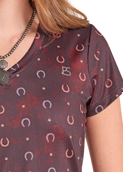 Rock & Roll Horseshoe Print Performance T-Shirt Burgundy