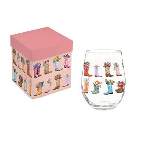 Evergreen Hillside Pasture Western Cowboy Boots Wine Glass Stemless