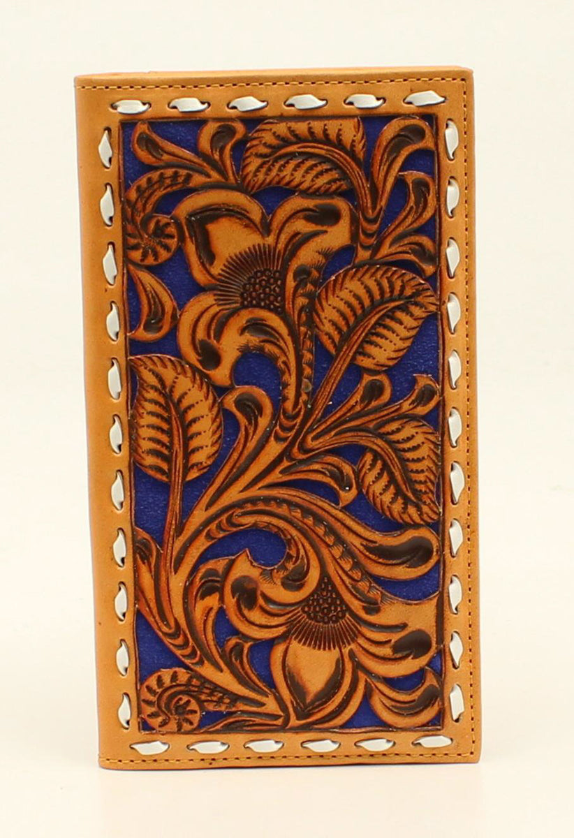 Novona Navy Inlay Tooled/Laced Rodeo Wallet