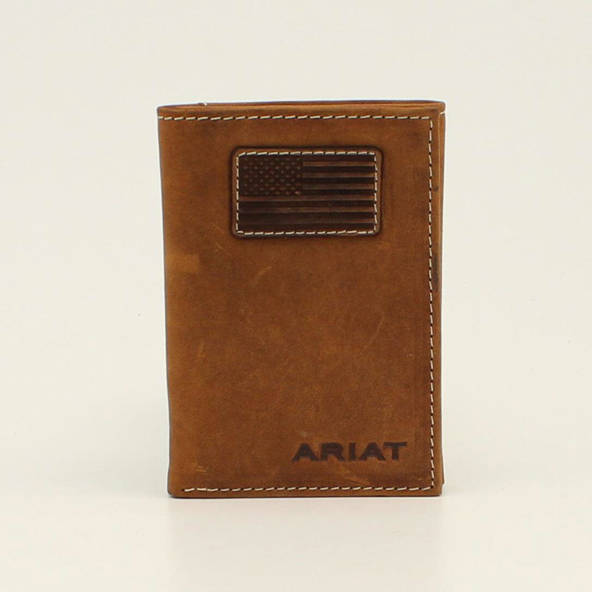 Ariat Flag Patch Distressed BrownTrifold Wallet