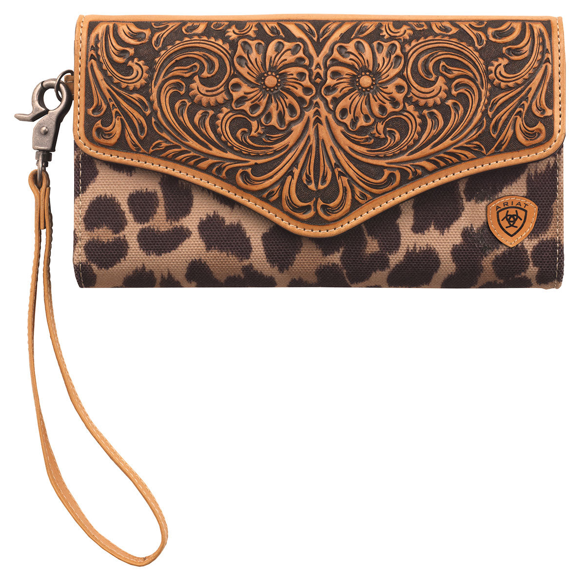 Ariat Tooled Tan/Leopard Clutch