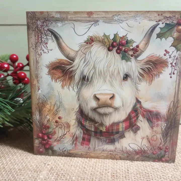 Bluegrass Burlap Christmas Wood Blocks