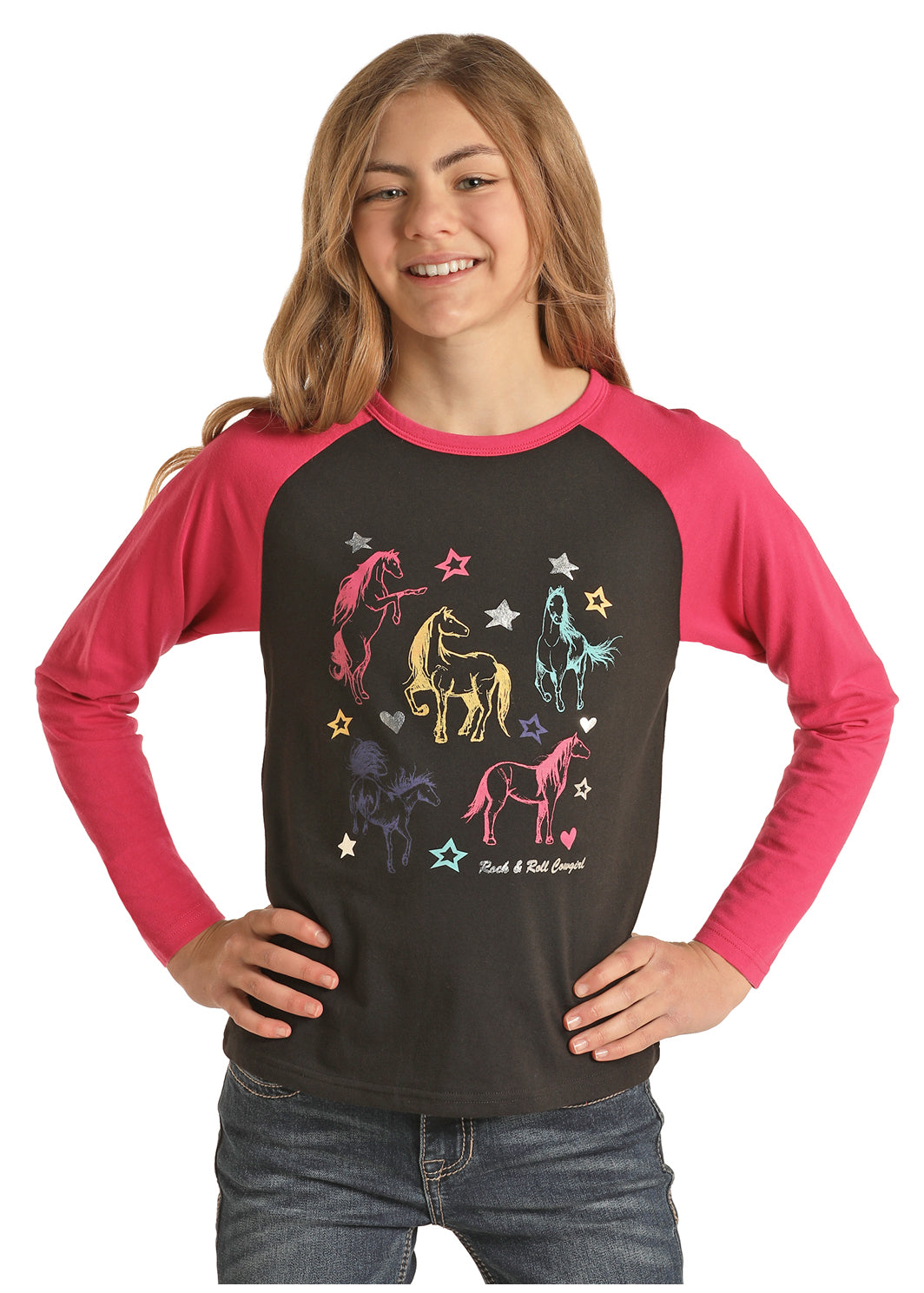 Rock and Roll Pony Baseball Tee Black/Pink