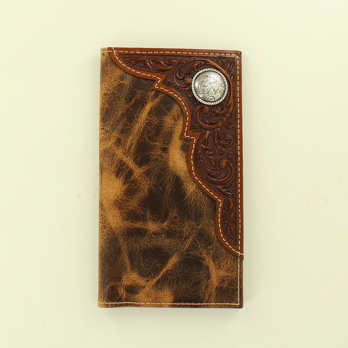 Ariat Distressed Brown Flower Concho Corner Rodeo Wallet