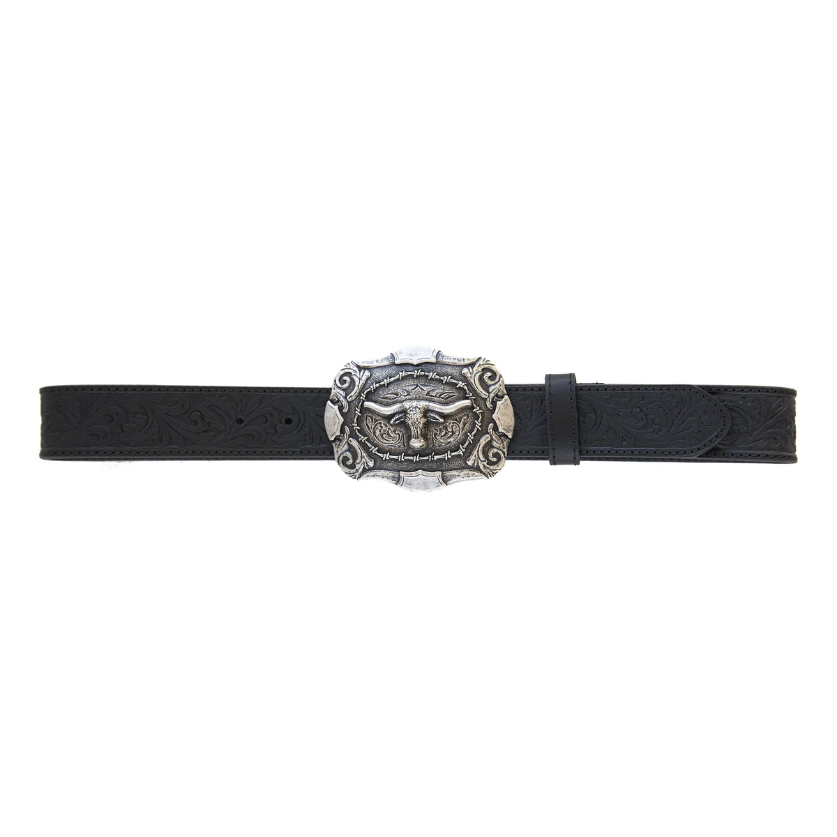 AndWest Black Tooled Longhorn Buckle