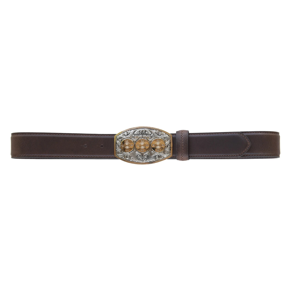 AndWest Brown Bullet Plaque Buckle Belt