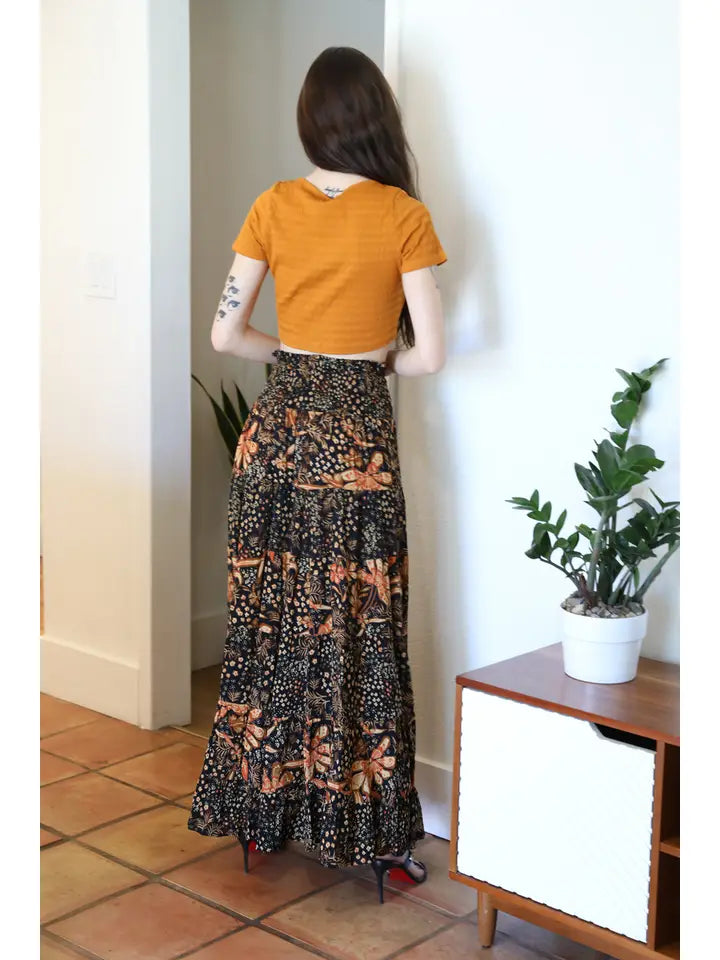 Angie Black Smocked Waist Maxi Skirt