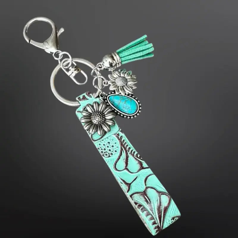 Westrian Embossed Leather Keychain with Charms