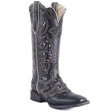 Rockin' Leather Black Inlay Sq Toe
