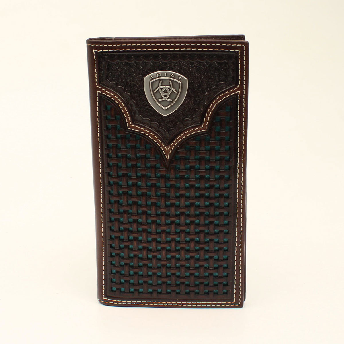 Ariat Basket Weave Turquoise Inlay Rodeo Wallet