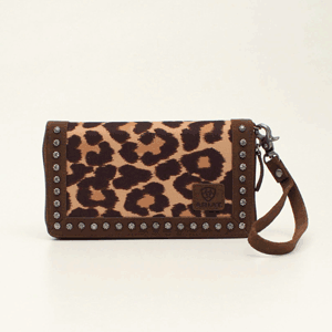 Ariat Leopard Print Leather Trim Clutch