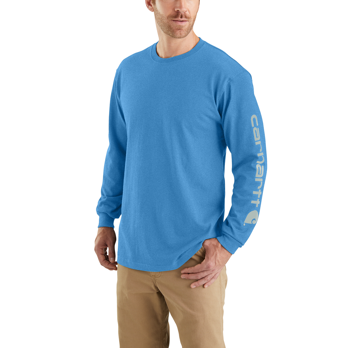 Carhartt Loose Fit Heavyweight Long Sleeve Logo Sleeve Graphic Blue Lagoon Heather