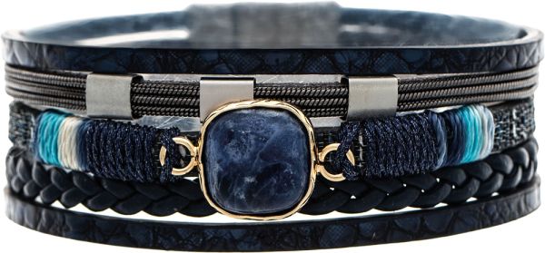 Rain Silver Blue and Sodalite Stone Magnetic Bracelet