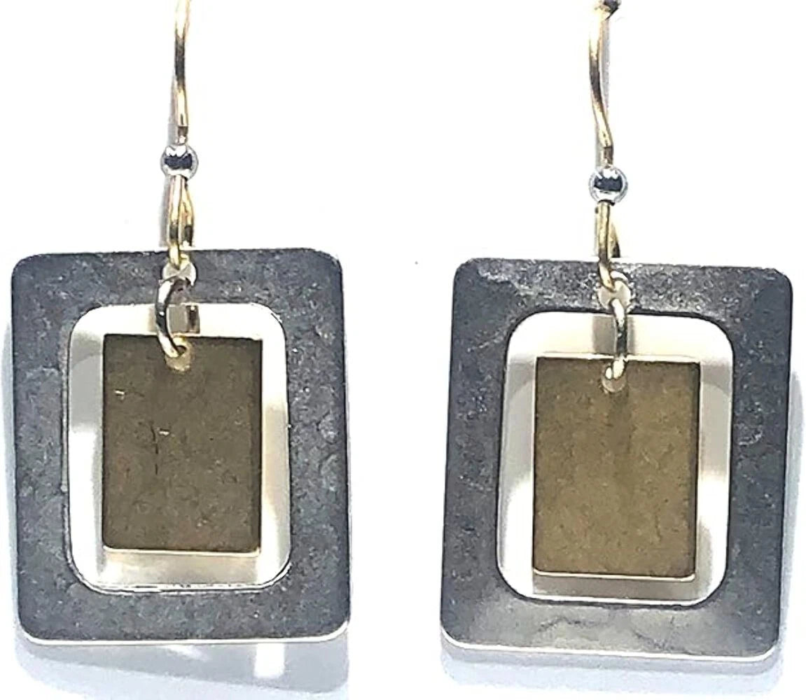 Silver Forest Hammered Rectangle Duo Silver and Gold