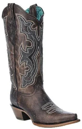 Corral Brown/Silver Embroidery Snip Toe