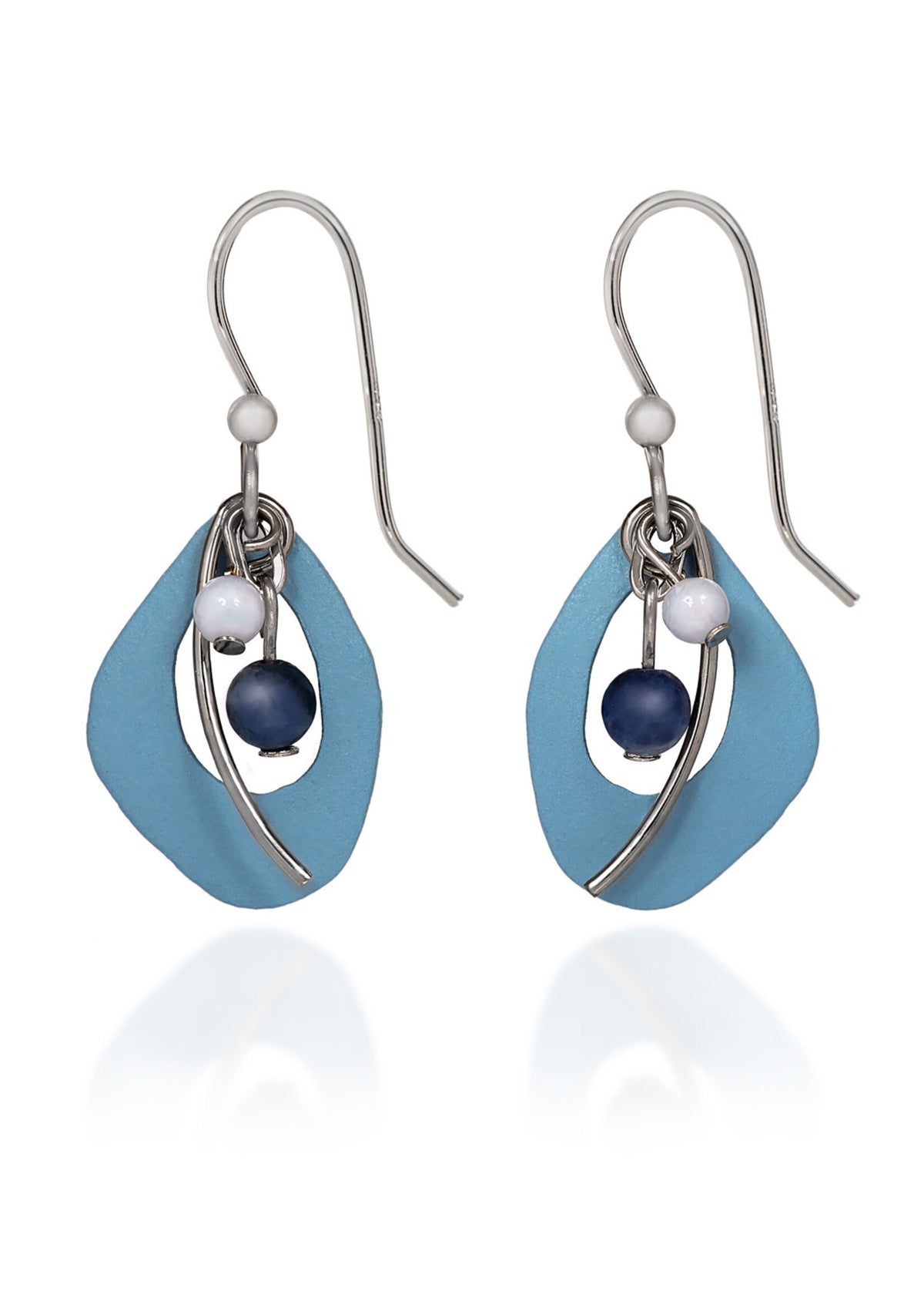 Silver Forest Earring Blue Open Oval with Stones