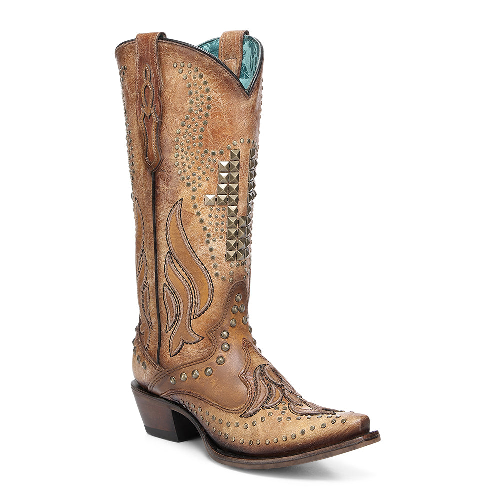 Corral Sand Overlay with Bull Studs Snip Toe