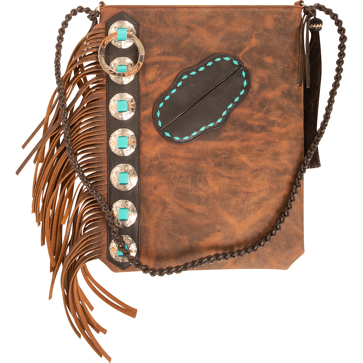 Cashel Leather Purse with Conchos and Fringe Brown