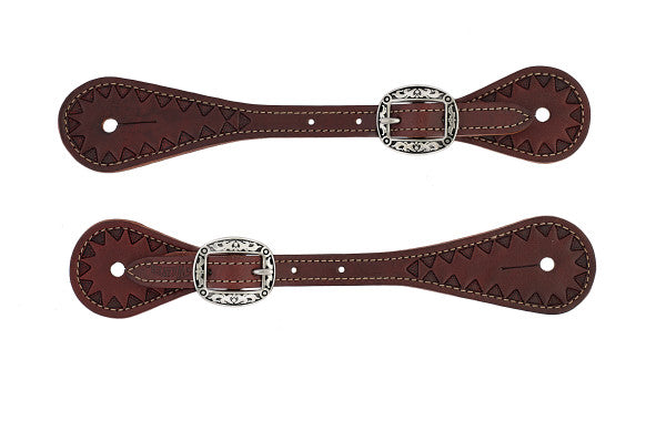 Weaver Youth Triangle Tooled Spur Straps Chocolate